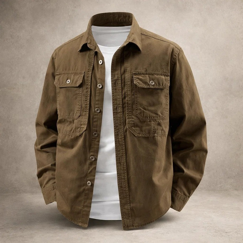 Herren-Overshirt aus Baumwolle mit langen Ärmeln seitlich dargestellt