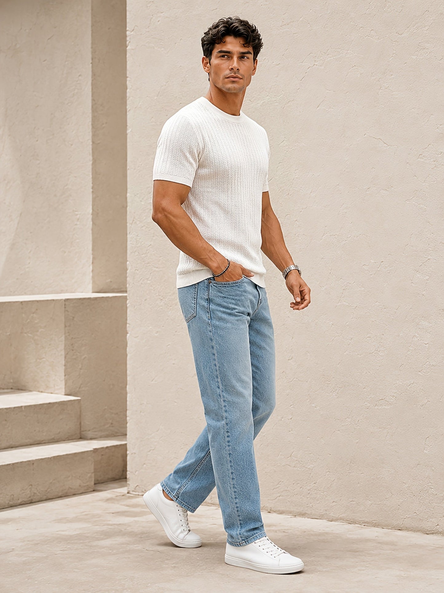 Herren Strickshirt mit Struktur auf hellem Hintergrund