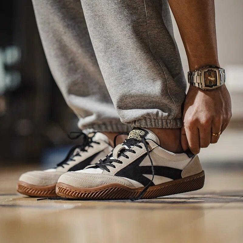 Herren Wildleder Stoff Retro Turnschuhe Braun