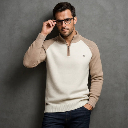 Herren Baumwoll-Pullover mit Stehkragen und Viertelreißverschluss