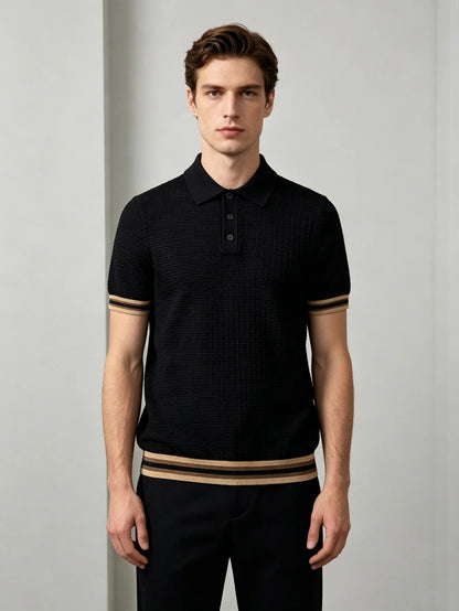 Herren Slim Fit Leichtes Atmungsaktives Polohemd Schwarz