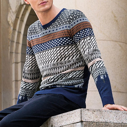 Herrenpullover mit Jacquardmuster und klassischem Rundhalsausschnitt