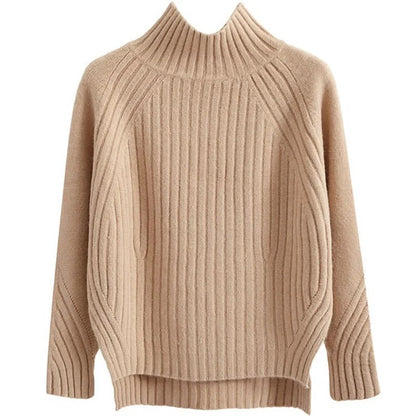 Ribbed turtleneck sweater with relaxed fit