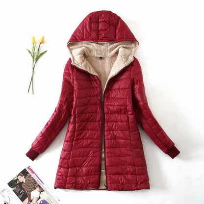 Quilted hooded jacket with fleece lining