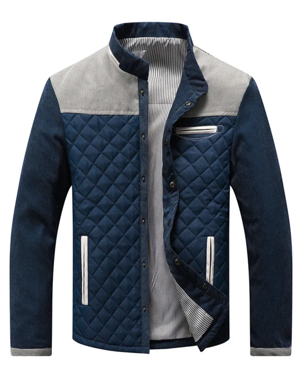 Detailansicht der wattierten hybriden Herrenjacke