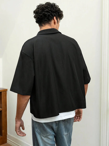 Herren Polyester Kurzarm Polohemd Schwarz