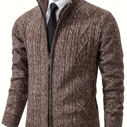 Herren Strickjacke Mit Struktur Und Stehkragen