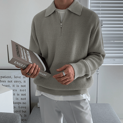 Tom Hollinger | Gemütlicher gestrickter Pullover mit halbem Reißverschluss und verstellbarem Kragen