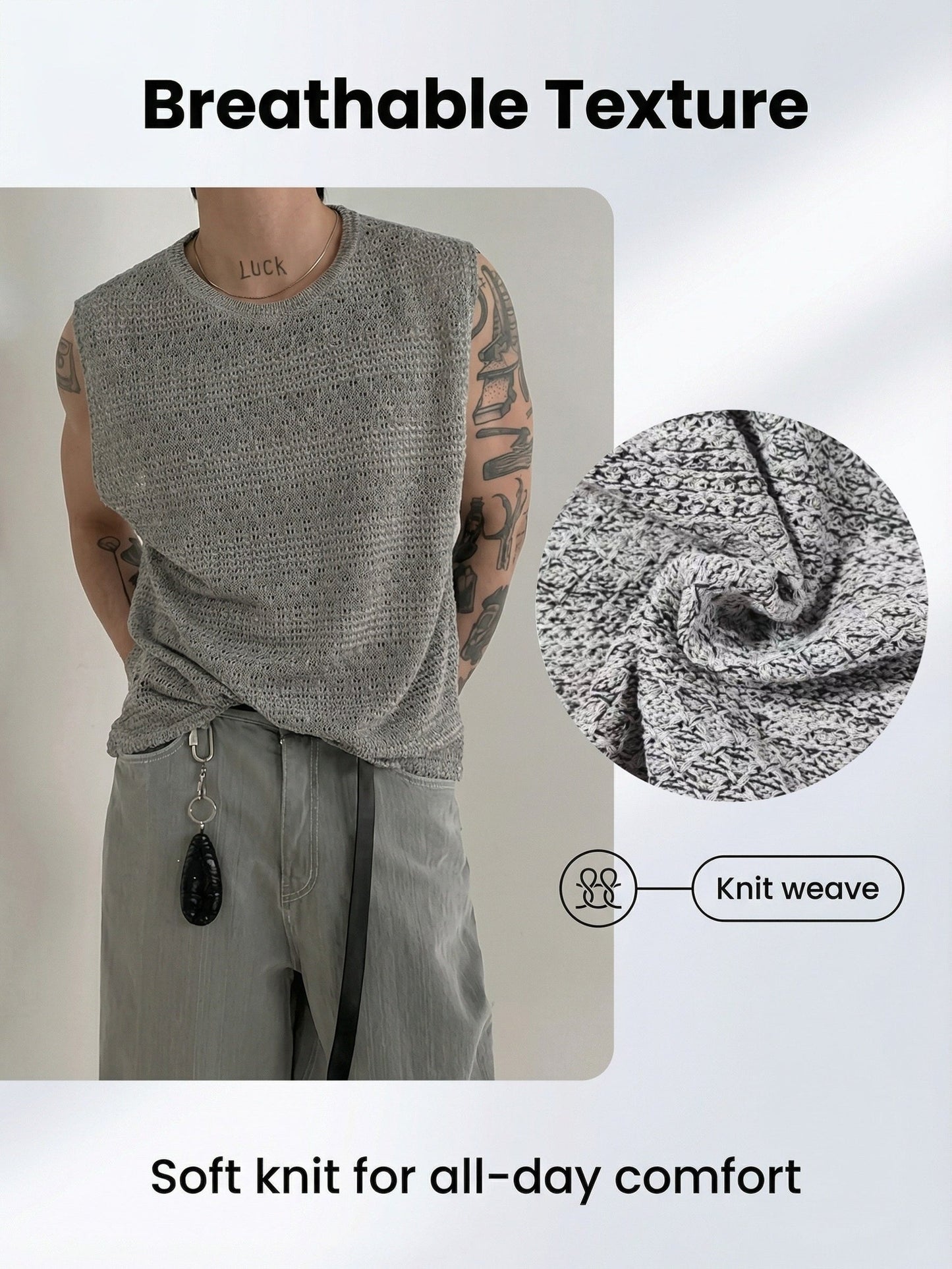 Damen Strickweste in offener Mesh Optik im kompletten Look