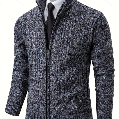 Herren Strickjacke Mit Struktur Und Stehkragen