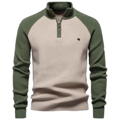 Herren Baumwoll-Pullover mit Stehkragen und Viertelreißverschluss