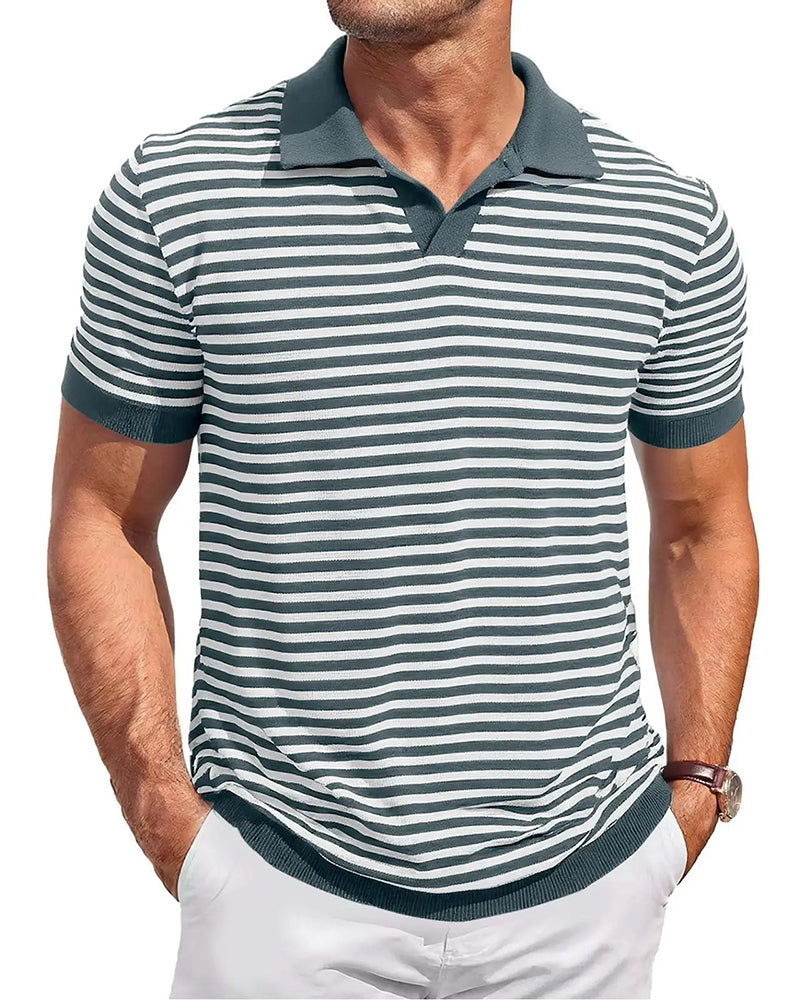 Herren-Poloshirt mit Streifen und Colourblock-Design in Rückansicht
