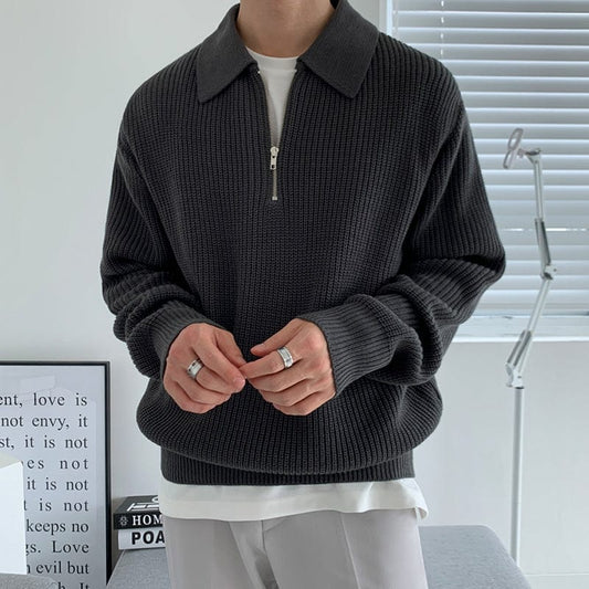 Tom Hollinger | Gemütlicher gestrickter Pullover mit halbem Reißverschluss und verstellbarem Kragen