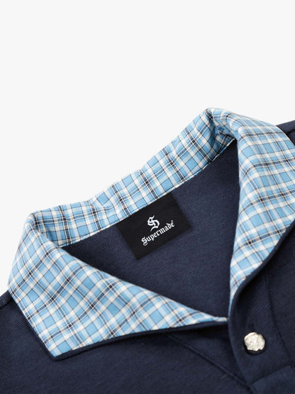 Baumwoll-Piqué-Poloshirt mit kariertem Kontrastkragen und -manschetten