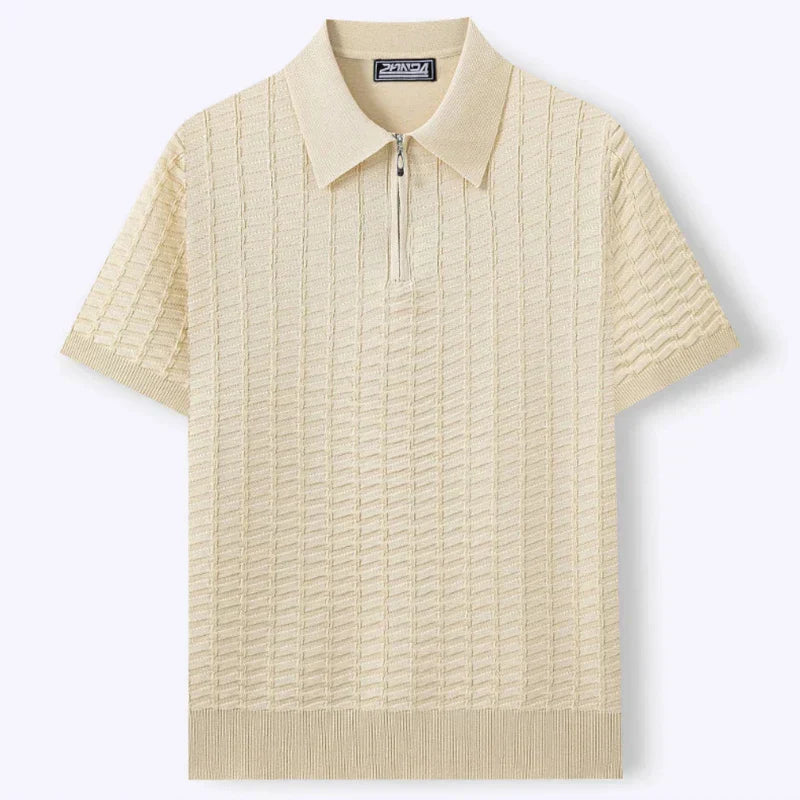 Tom Hollinger | Herren-Poloshirt aus Viskose-Strick mit Reißverschluss am Kragen und geripptem Saum