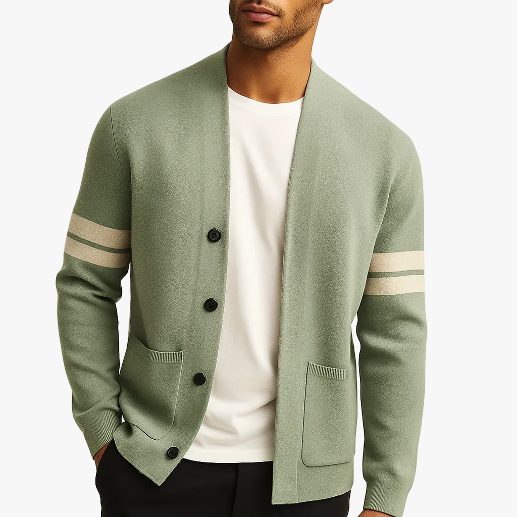 Tom Hollinger | Herren Merino-Mischung Cardigan mit gestreiften Ärmeln und aufgesetzten Taschen