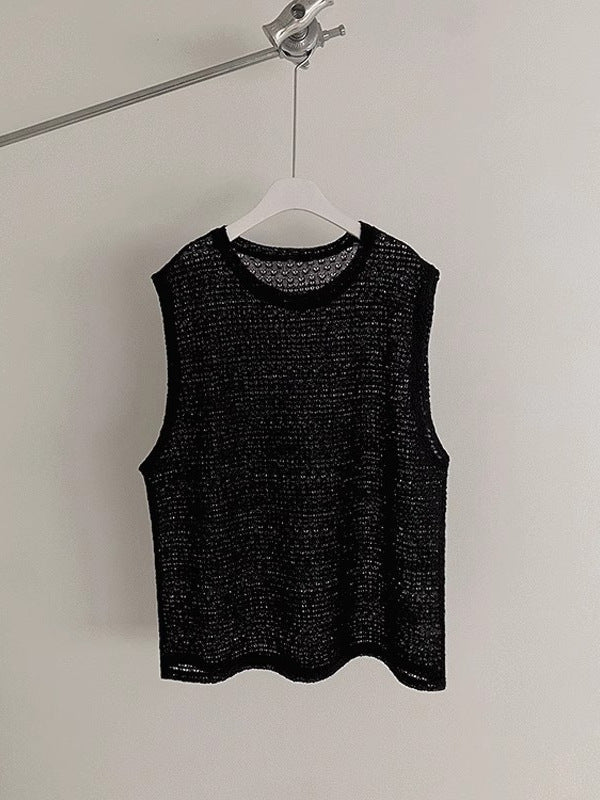 Ärmellose Damen Strickweste in Mesh Optik, Seitenansicht