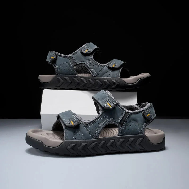 Herren Outdoor-Sandalen aus echtem Leder, atmungsaktiv, rutschfest zum Gehen