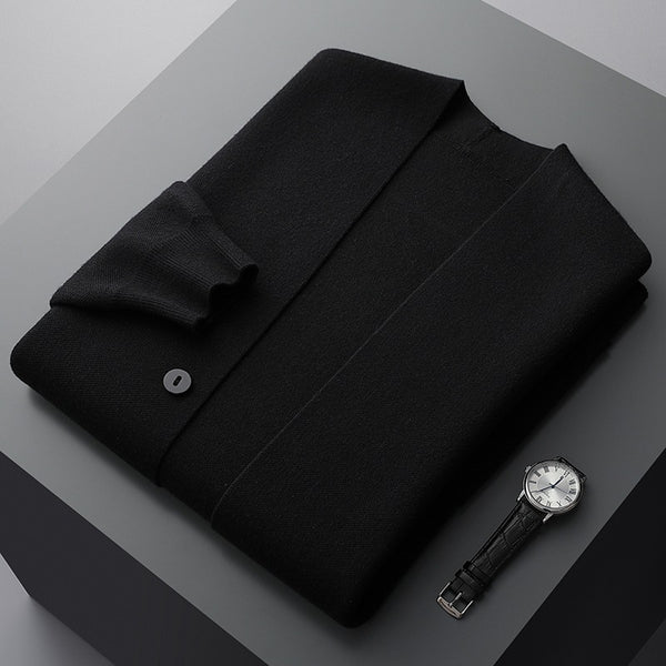 Tom Hollinger | Herren Merino-Mischung Cardigan mit gestreiften Ärmeln und aufgesetzten Taschen