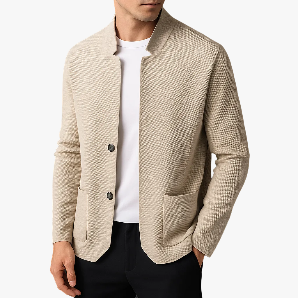 Tom Hollinger | Herren Strickcardigan mit Stehkragen und aufgesetzten Taschen