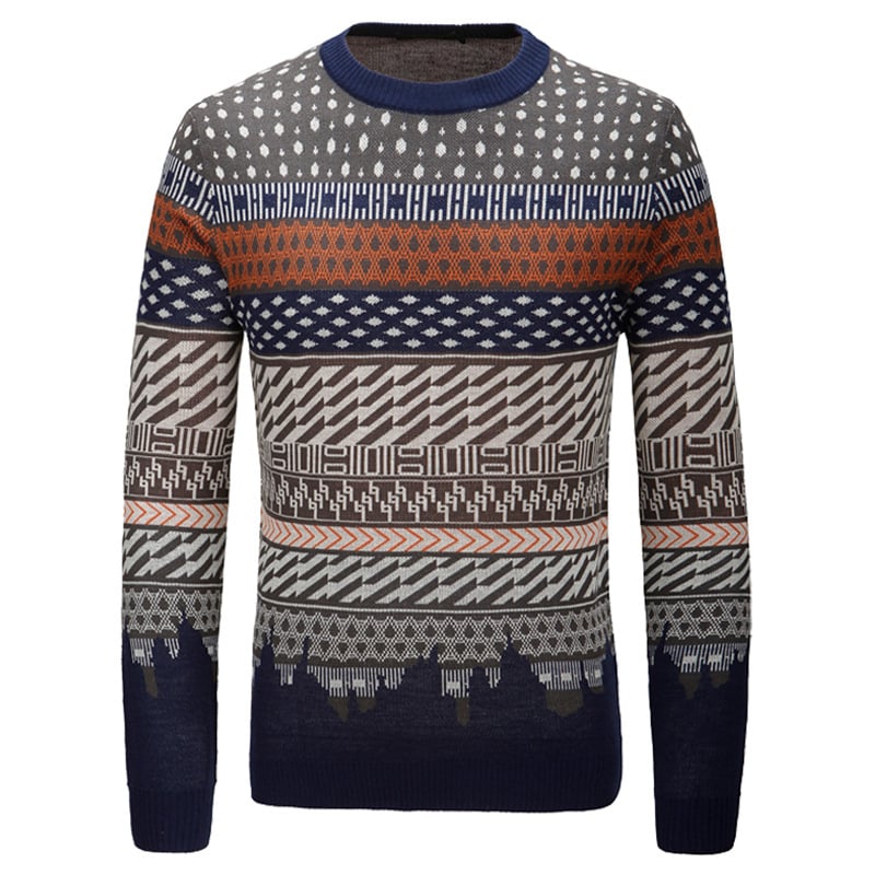 Herrenpullover Mit Jacquardmuster Und Rundhalsausschnitt