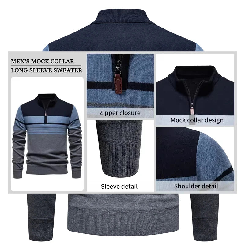 Herren Strickpullover mit Viertel-Reißverschluss und Stehkragen