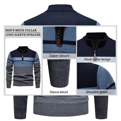 Herren Strickpullover mit Viertel-Reißverschluss und Stehkragen