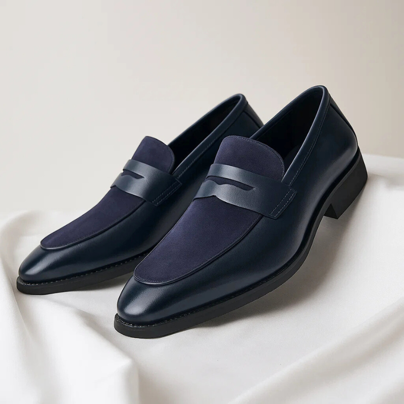 Herren Leder Slipper Loafers Schwarz Navy Blau