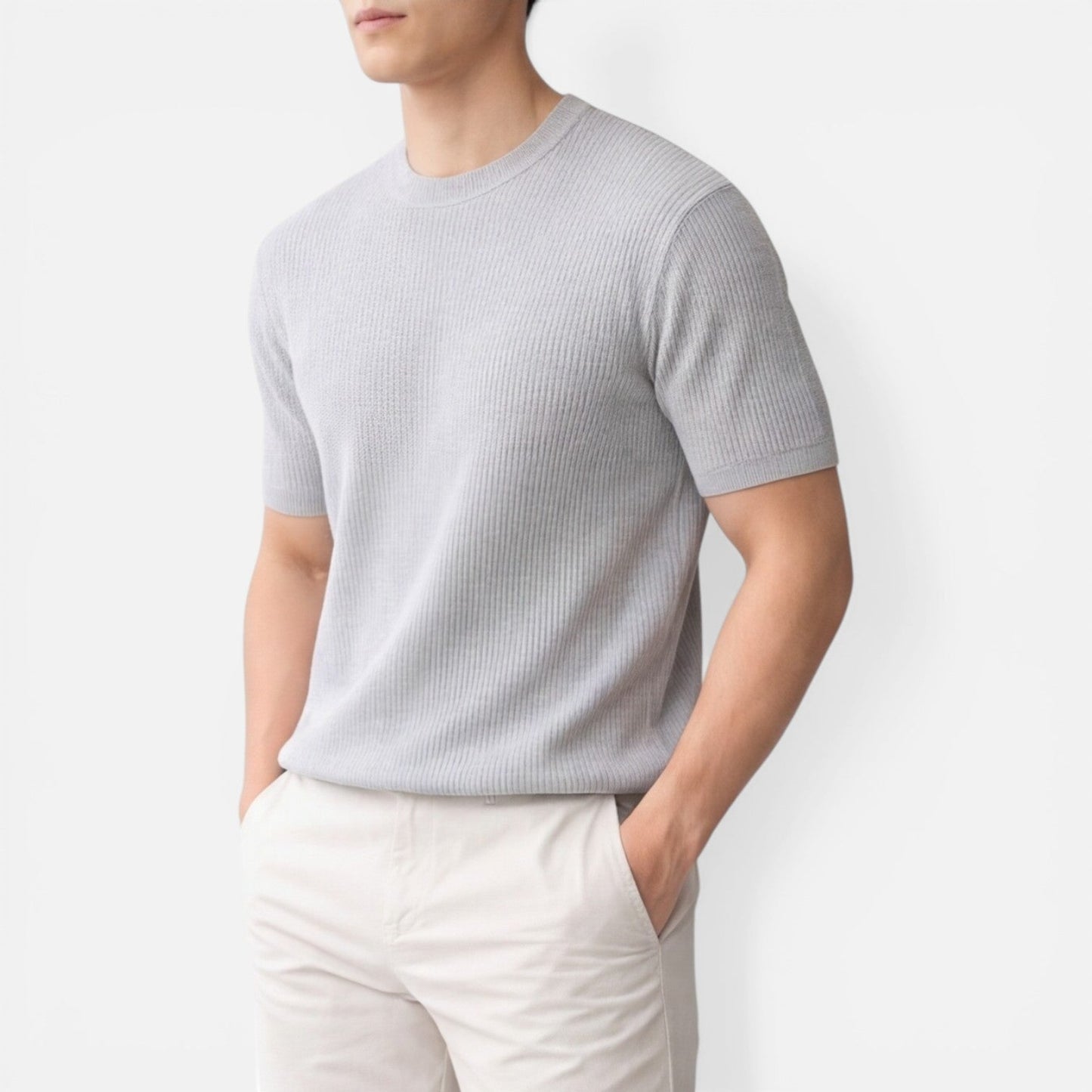 Herren Rippstrick Slim Fit Leichtes T-Shirt