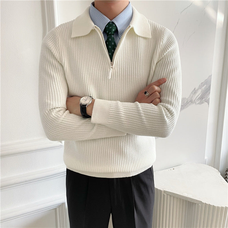 Herren Strickpullover Mit Halbzip Aus Baumwolle