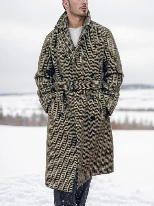 Tom Hollinger | Long coat with a herringbone pattern