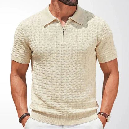 Tom Hollinger | Herren-Poloshirt aus Viskose-Strick mit Reißverschluss am Kragen und geripptem Saum