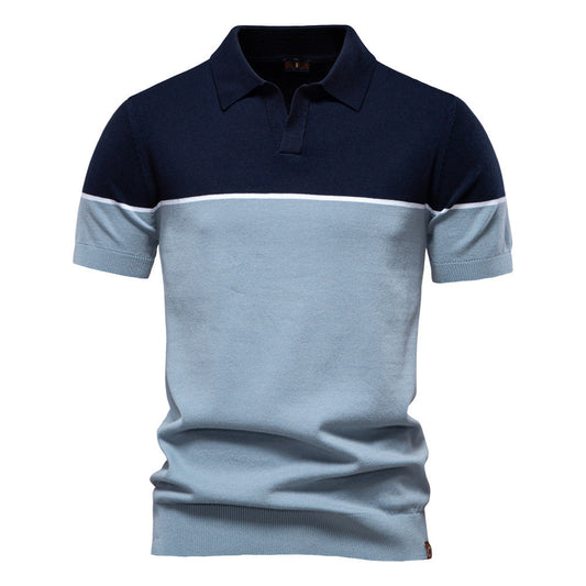 Tom Hollinger | Men's polo shirt with a V-neck, short-sleeved, two-tone, with ribbündchen