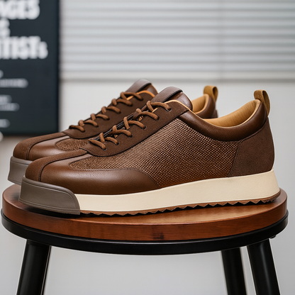 Leder Gepolsterte Sneaker Braun und Schwarz