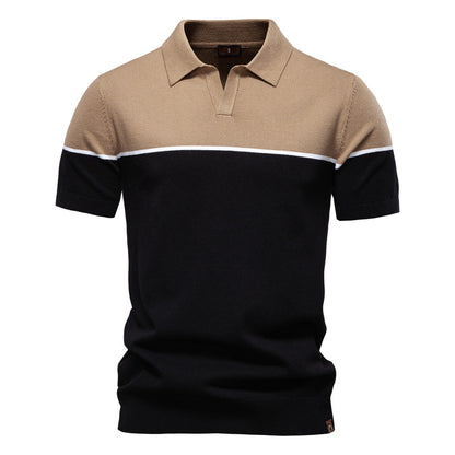 Tom Hollinger | Men's polo shirt with a V-neck, short-sleeved, two-tone, with ribbündchen