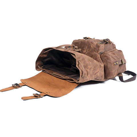 Tom Hollinger |  Wachsbeschichteter Baumwoll-Canvas Vintage Abenteurer Rucksack Braun