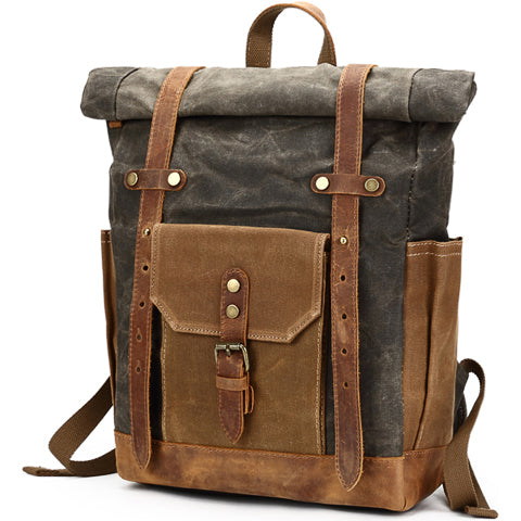 Tom Hollinger |  Wasserdichter Canvas Rucksack mit Rollverschluss im Vintage-Stil