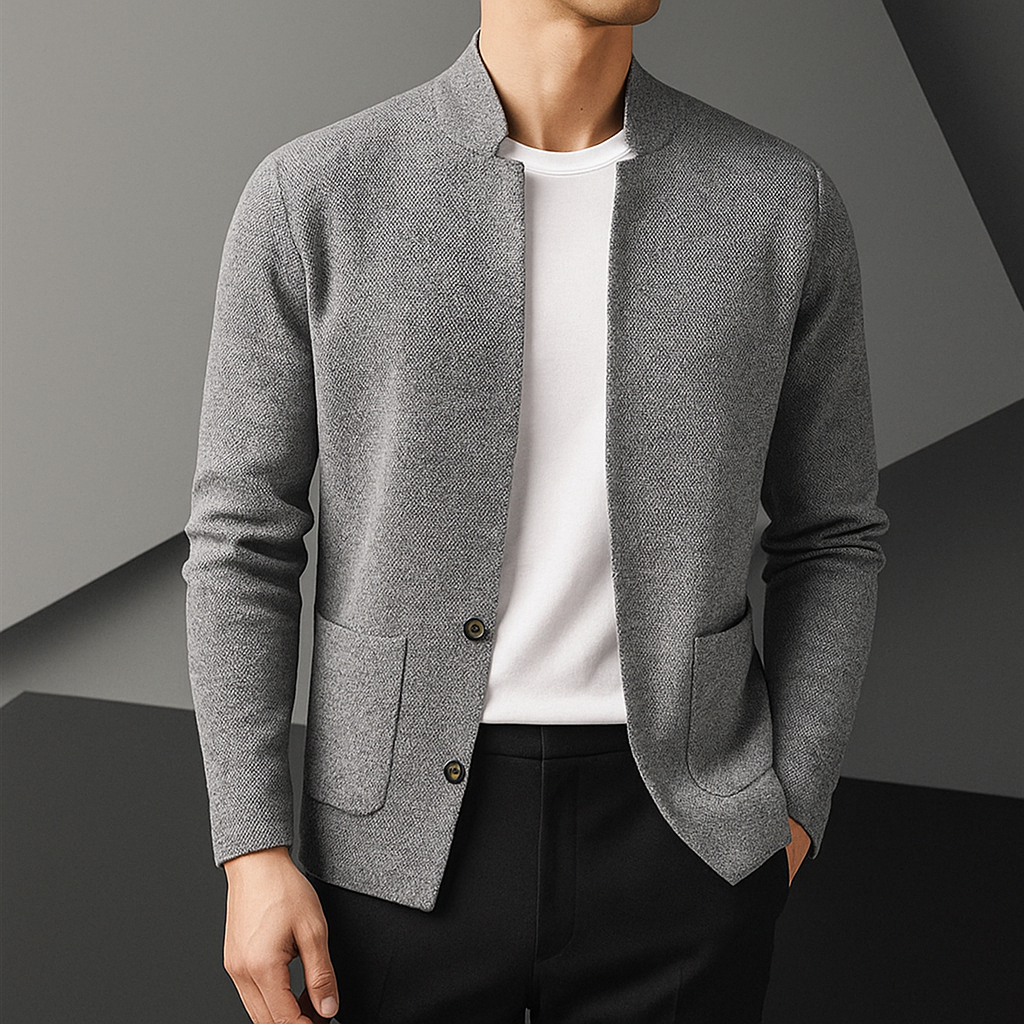 Tom Hollinger | Herren Strickcardigan mit Stehkragen und aufgesetzten Taschen