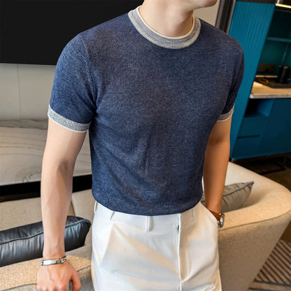 Herren Lyocell Leinen Strick Rundhals T-Shirt Atmungsaktiv