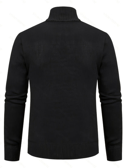 Strukturierte Herren-Strickjacke mit geschlossenem Stehkragen