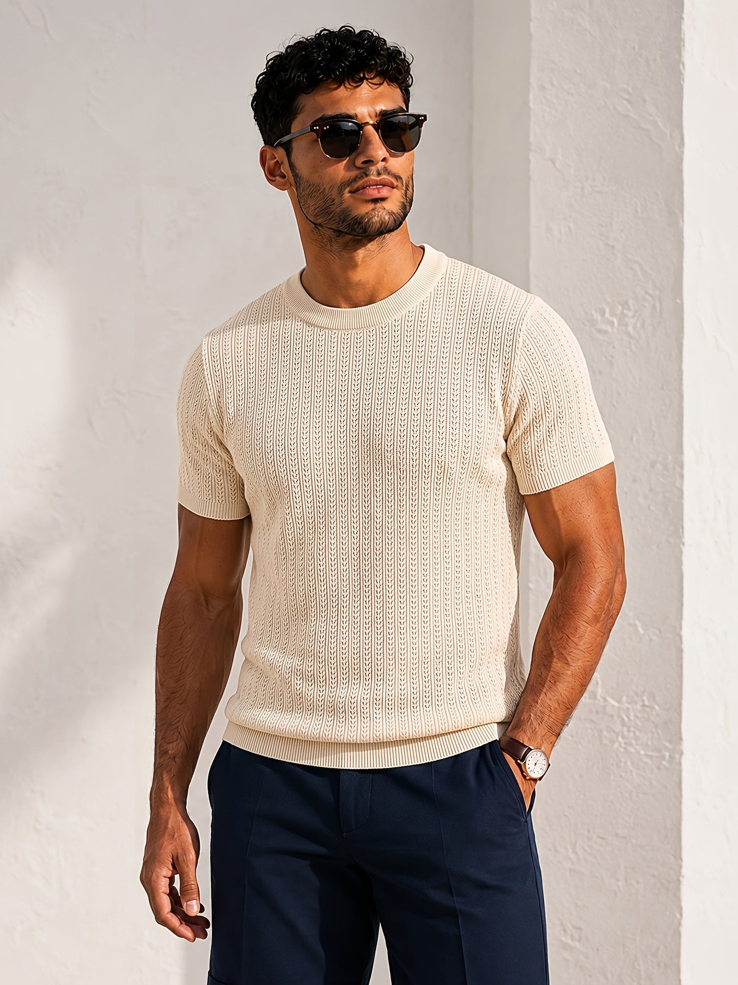 Herren Strickshirt mit Rundhalsausschnitt und Strukturdetail