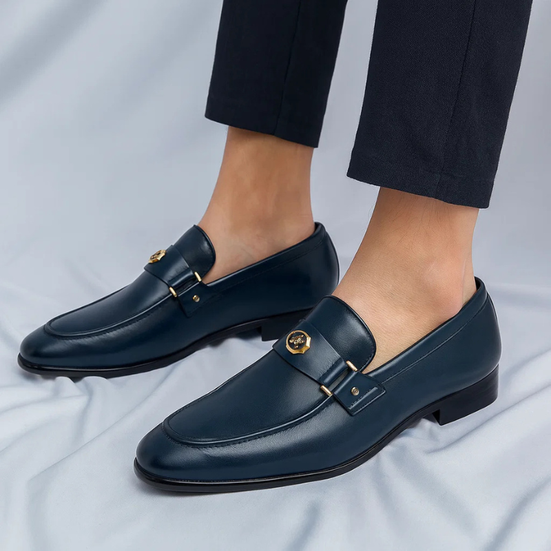 Herren Leder Slipper Loafer Schwarz Braun Navy