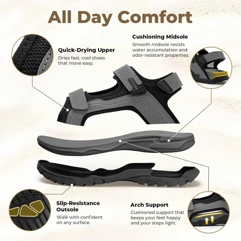 Herren breit geschnittene Zehenbox sportliche Walking-Sandalen