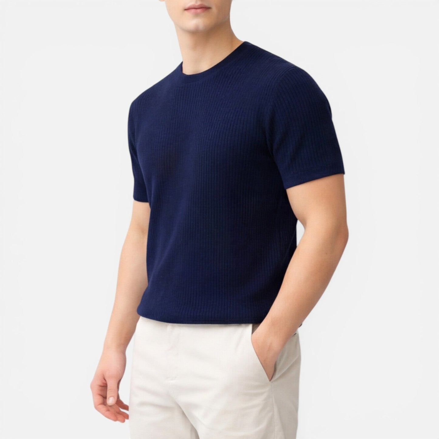Herren Rippstrick Slim Fit Leichtes T-Shirt