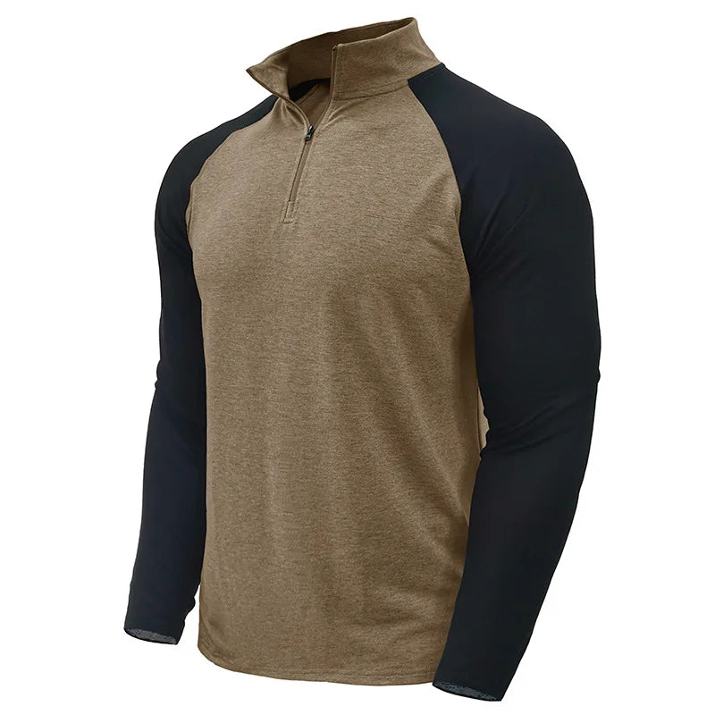 Herren Pullover mit Viertelreißverschluss und Farbblock-Stretch