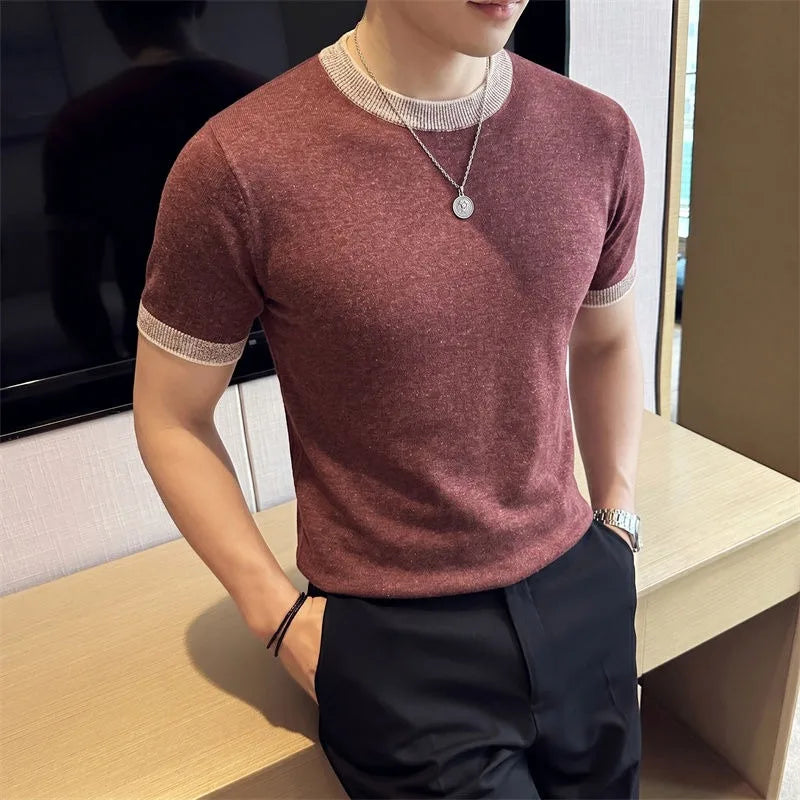 Herren Lyocell Leinen Strick Rundhals T-Shirt Atmungsaktiv