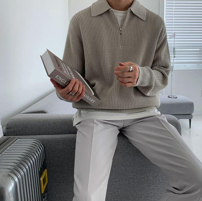 Tom Hollinger | Gemütlicher gestrickter Pullover mit halbem Reißverschluss und verstellbarem Kragen