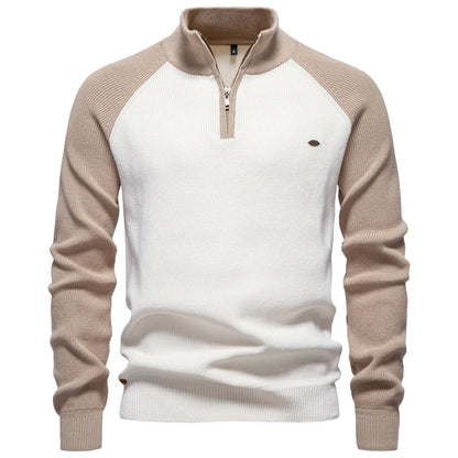 Herren Baumwoll-Pullover mit Stehkragen und Viertelreißverschluss