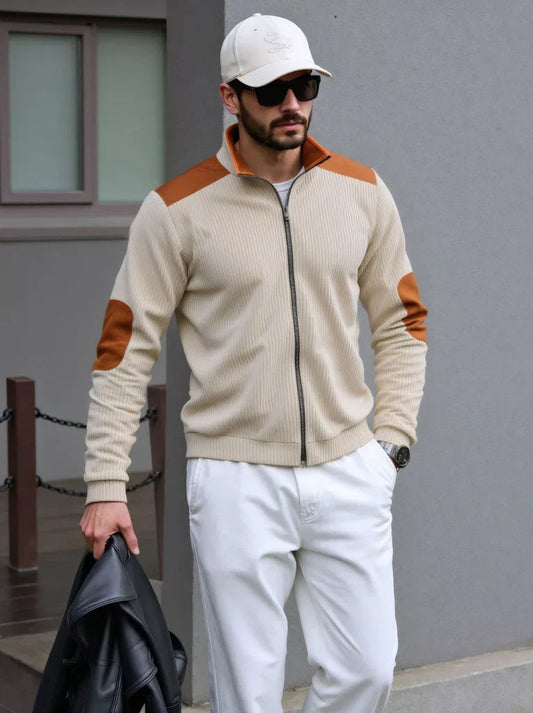 Tom Hollinger | Herren Strickcardigan mit Reißverschluss und Schulter- und Ellbogenpatches