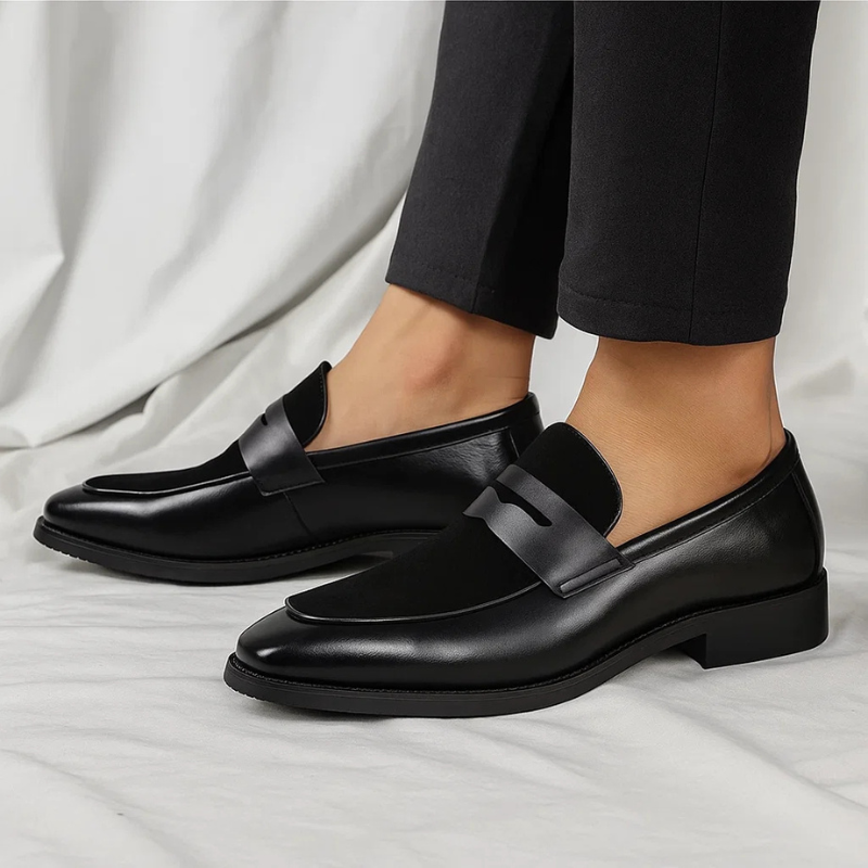 Herren Leder Slipper Loafers Schwarz Navy Blau